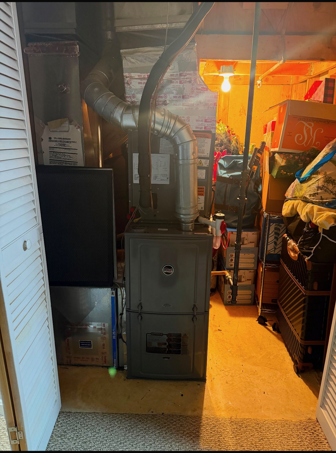 Updated indoor HVAC furnace installation after replacement