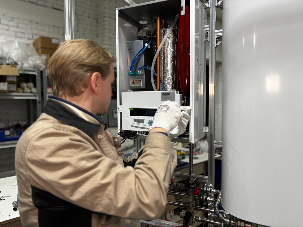 HVAC boiler and heating equipment being serviced